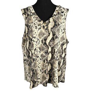 NWOT | Cream and Black Snake Print V-Neck Button Front Flowy Tank Top | 3X